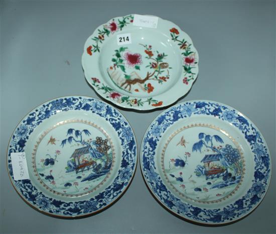 3 Chinese export famille plates, Qianlong period